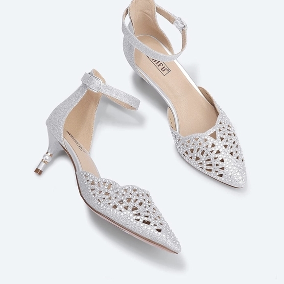 NIB IDIFU Candice silver glitter 3 inch pearl detail heel ankle buckle strap - Picture 4 of 16